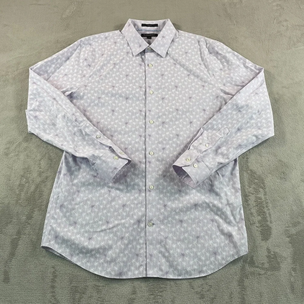 Banana Republic Slim Fit Shirt Men Large Lavender Palm Trees‎ Non Iron LS NWOT